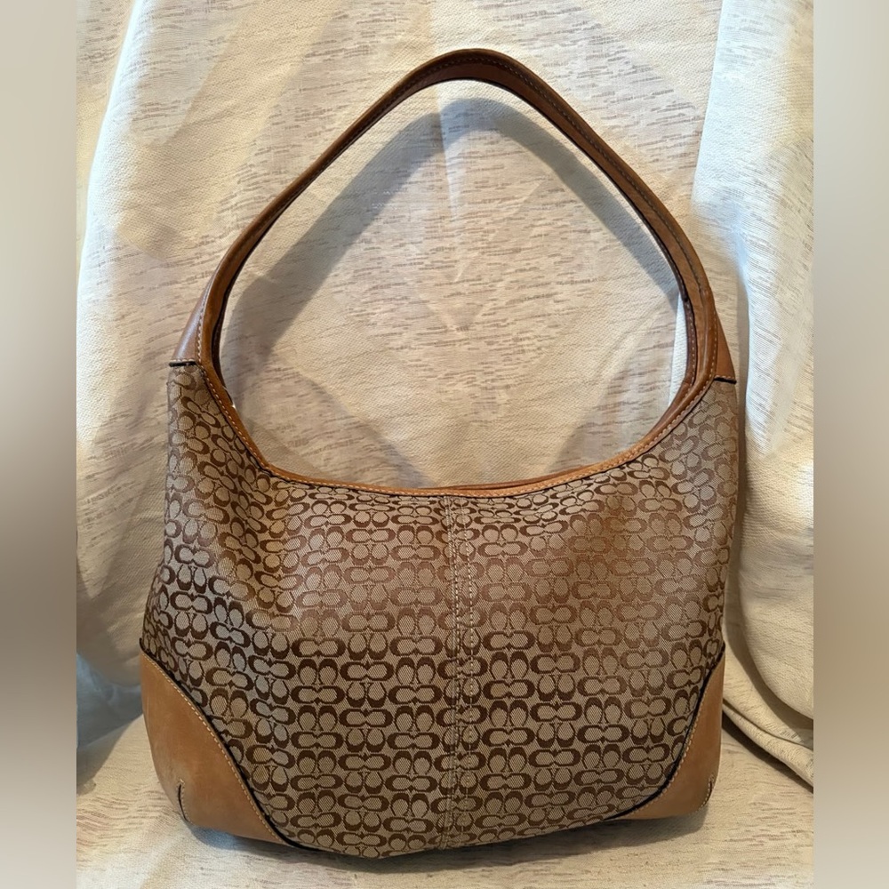Coach Tan and Brown Patterned Hobo Bag